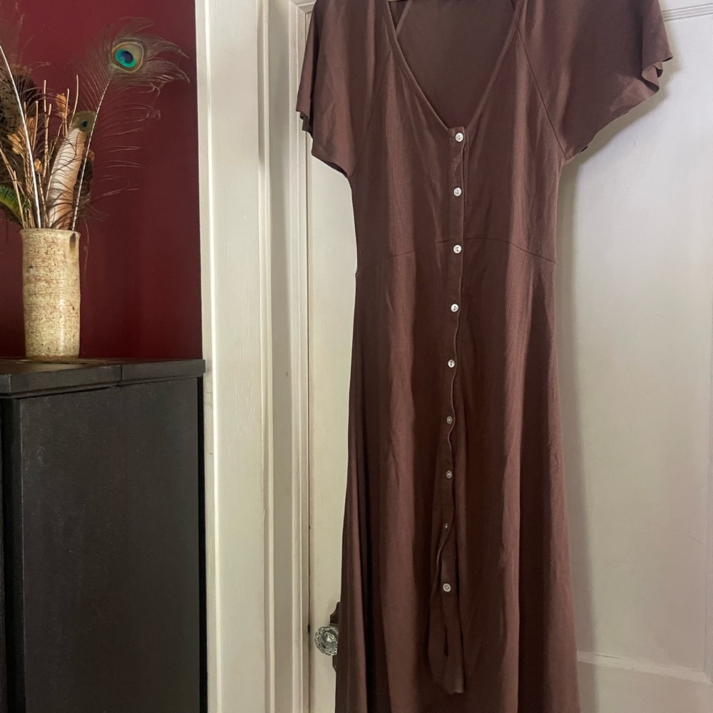 Joyfolie Brown V-Neck Buttoned Long Dress XS/S - Picture 4 of 5